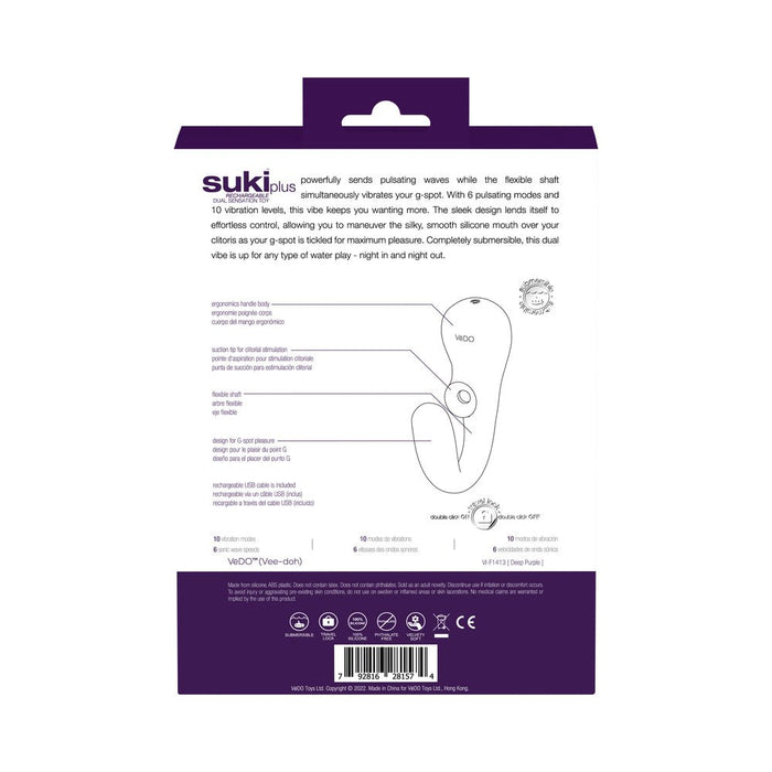 Vedo Suki Plus Rechargeable Dual Sonic Vibe Deep Purple - SexToy.com