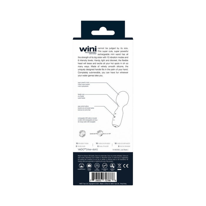 Vedo Wini Rechargeable Mini Wand Just Black - SexToy.com