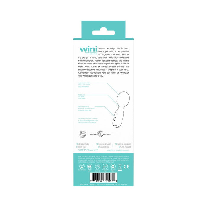 Vedo Wini Rechargeable Mini Wand Tease Me Turquoise - SexToy.com