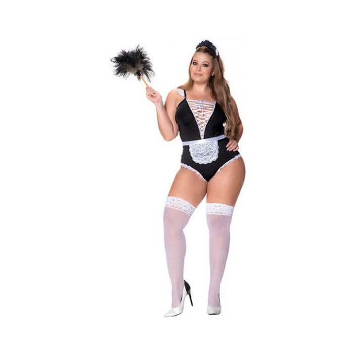 3 Pc French Maid Bodysuit, Apron & Head Piece Black/white 1x/2x - SexToy.com