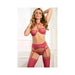 4pc Wired Cups Halter Bra Garter Thong & Stockings Rose Carnation O/s - SexToy.com