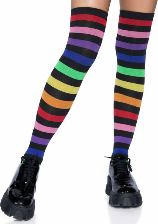 Acrylic Rainbow Thigh High Socks Os - SexToy.com