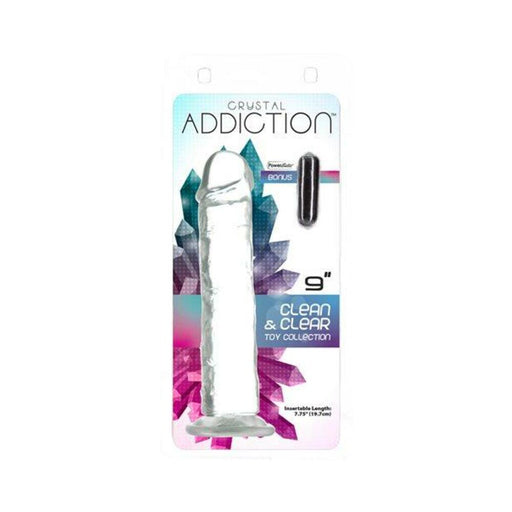 Addiction Crystal 9 Vertical Dong Clear Tpe W/ Bullet " - SexToy.com