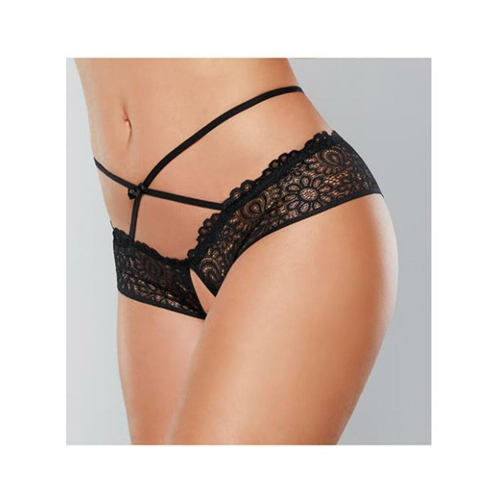 Adore Crayzee Open Panty W/criss Cross Waist Straps & Lace Black O/s - SexToy.com