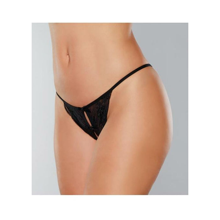 Adore Secrets Double Mini Bow Detail Open Back Lace Panty Black O/s - SexToy.com