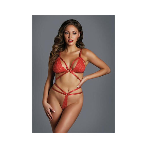 Adore The Flame Strappy Lace Bra & Thong Red O/s - SexToy.com