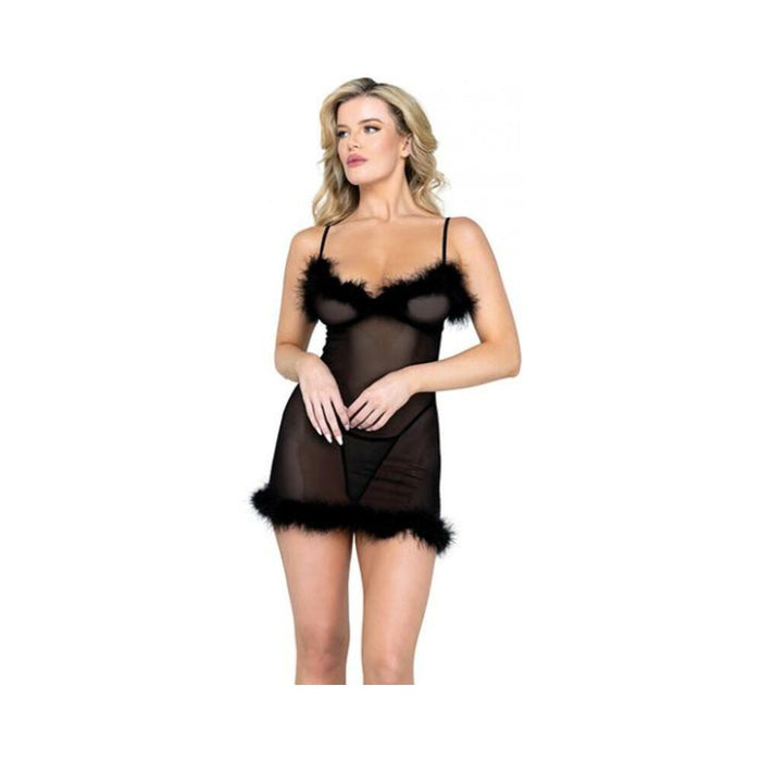 Afterhours Maribou & Mesh Chemise Black Sm - SexToy.com