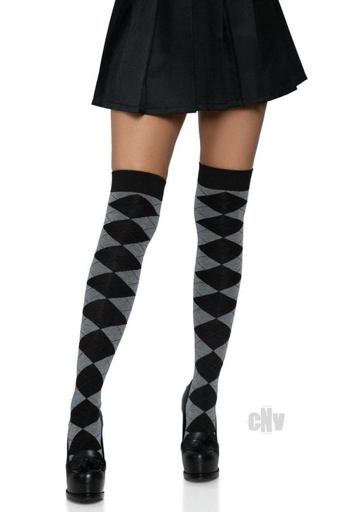 Argyle Knit Over The Knee Socks Os Grey - SexToy.com