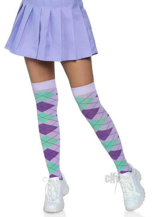 Argyle Knit Over The Knee Socks Os Lav - SexToy.com