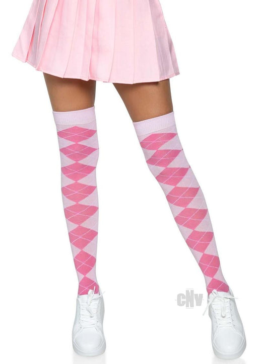 Argyle Knit Over The Knee Socks Os Pink - SexToy.com