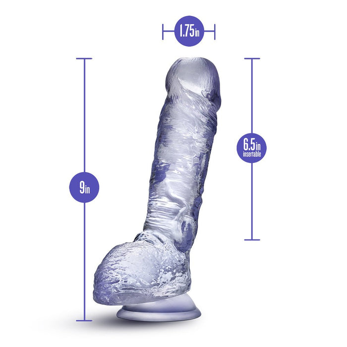 B Yours Plus Hearty N' Hefty 9 In. Dildo With Balls & Suction Cup Clear - SexToy.com