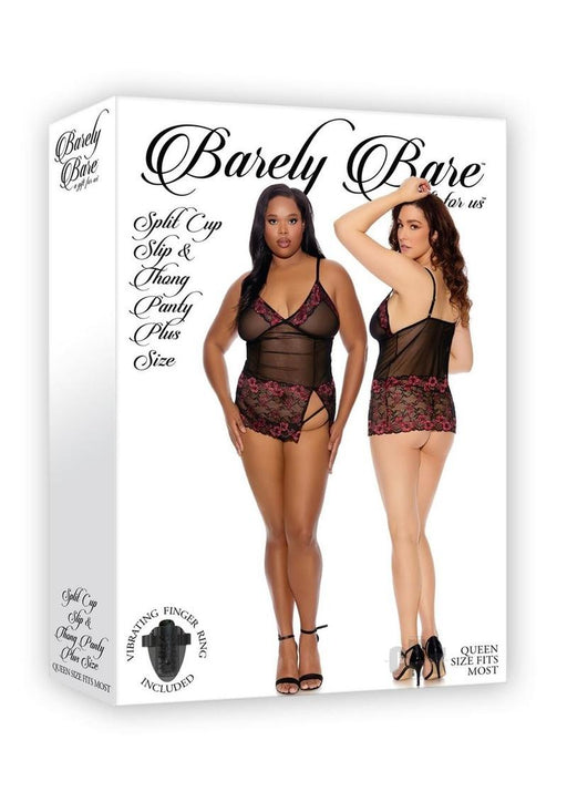 Barely B Split Cup Slip Thong Ps Blk - SexToy.com