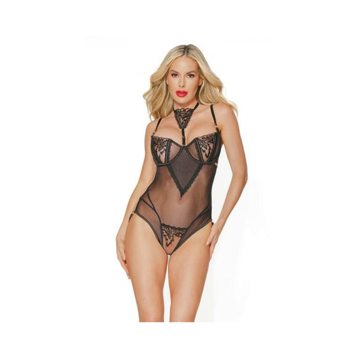 Black Label Crotchless Teddy Black/rose Gold Large | SexToy.com