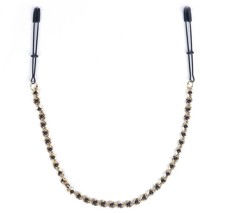 BLACK TWEEZER NIPPLE CLAMPS W/ BEADED CHAIN - SexToy.com