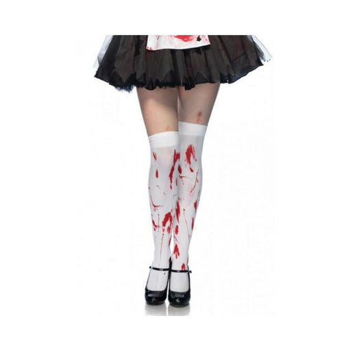 Bloody Zombie Thigh Highs O/s White/red - SexToy.com