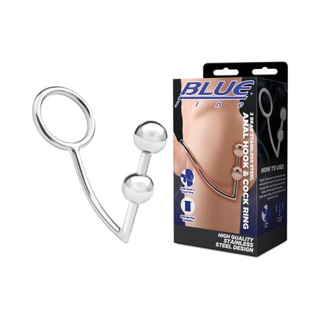 Blue Line 2 Bead Stainless Steel Anal Hook & Cock Ring - SexToy.com