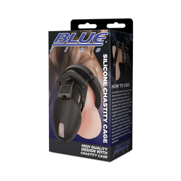 Blue Line Silicone Chastity Cage - Black - SexToy.com