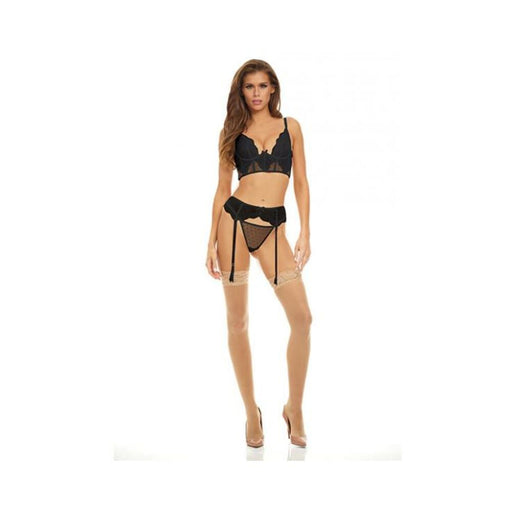 Bombshell Boudoir Lace & Mesh Peek A Boo Wire Bra, Garter Belt & G-string Black Sm - SexToy.com