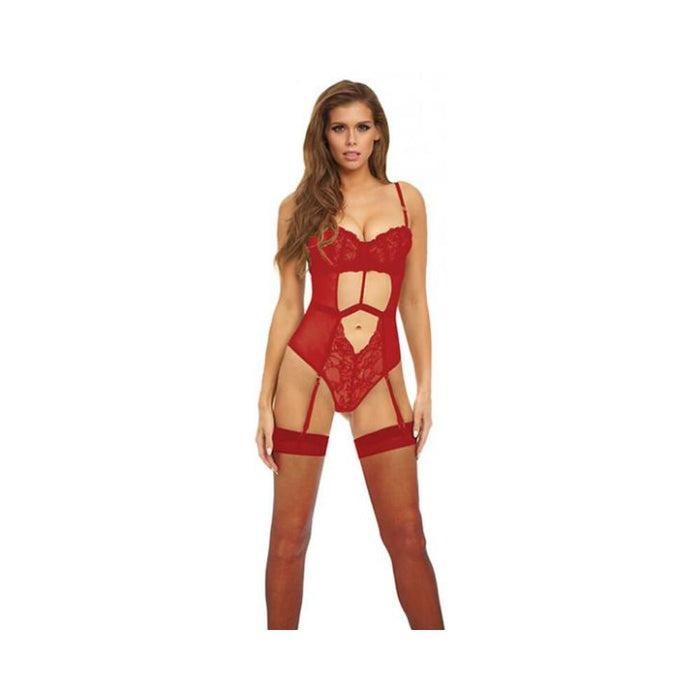 Bombshell Boudoir Strap Overlay Teddy Red Lg - SexToy.com