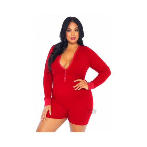 Brushed Romper Long John/flap 1x/2x Red - SexToy.com