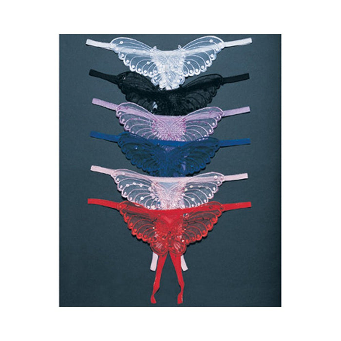 Butterfly Crotchless Panty W/pearl Sequin Detail O/s Assorted 12pk | SexToy.com