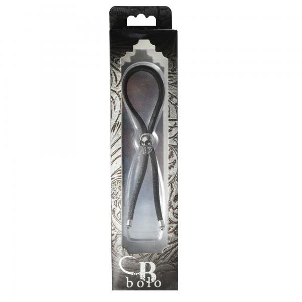 C-ring Lasso Silver Skull Bead Leather Strap Black | SexToy.com