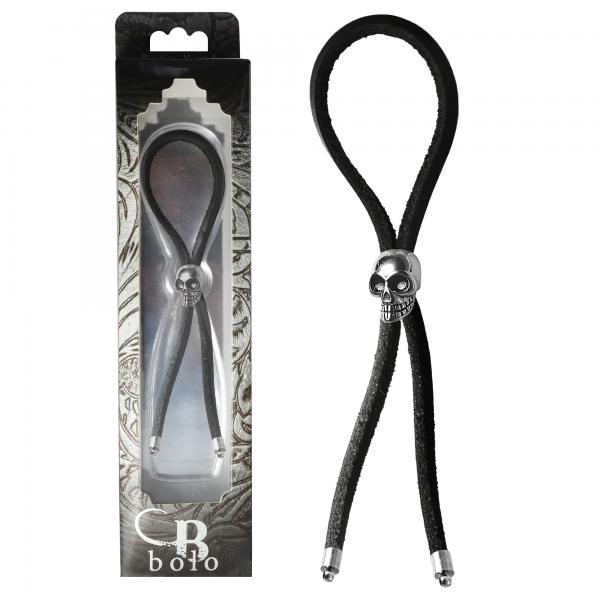 C-ring Lasso Silver Skull Bead Leather Strap Black | SexToy.com