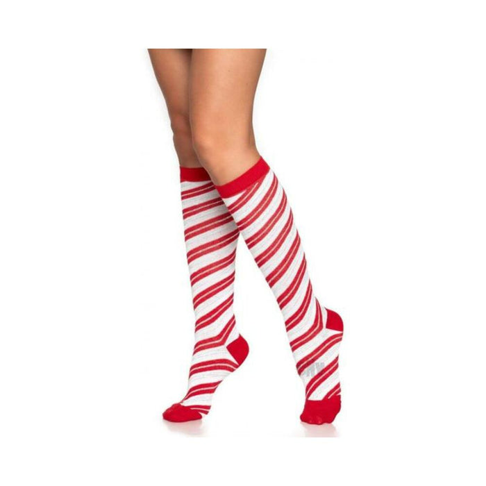 Candy Cane Lurex Knee High Os Red/wht - SexToy.com