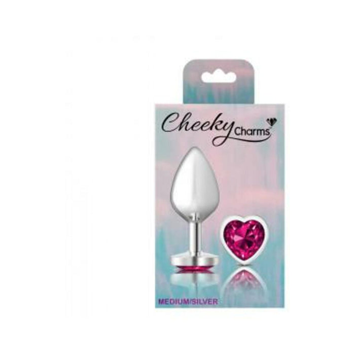 Cheeky Charms Heart Bright Pink Medium Silver Plug - SexToy.com