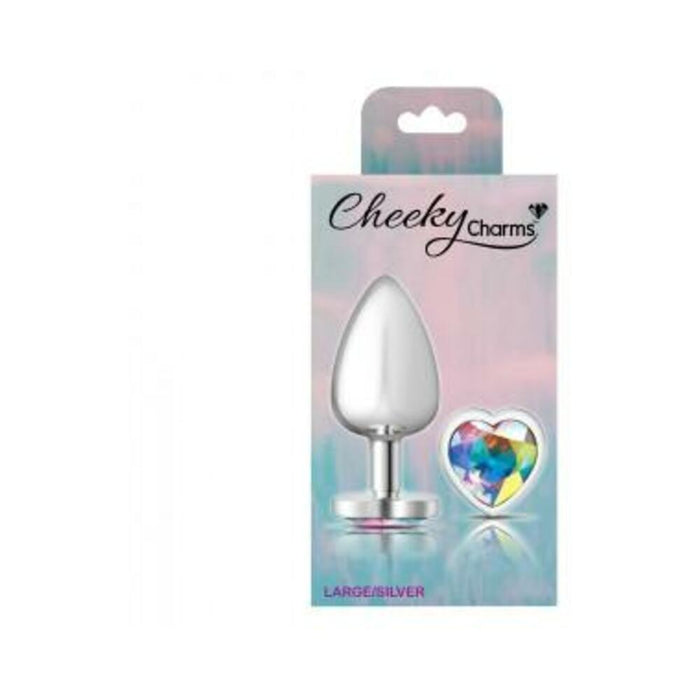 Cheeky Charms Heart Clear Iridescent Large Silver Plug - SexToy.com