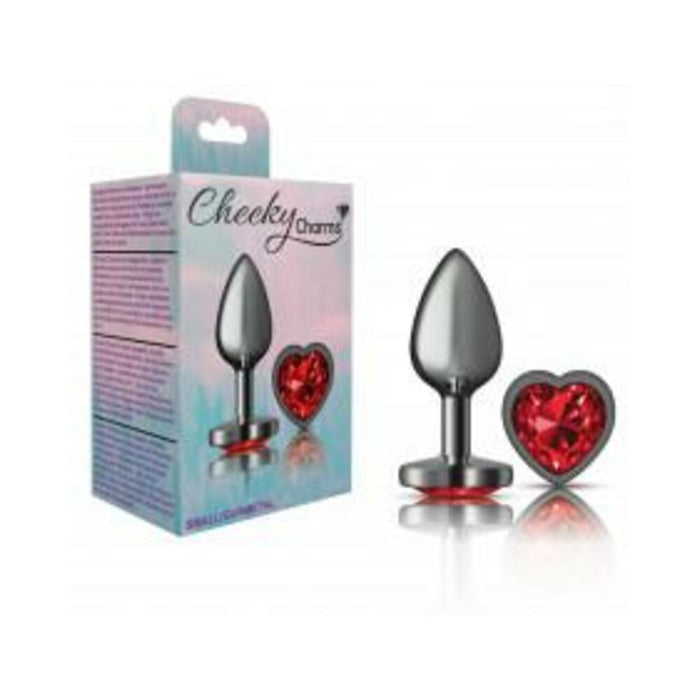 Cheeky Charms Heart Deep Red Small Gunmetal Butt Plug - SexToy.com