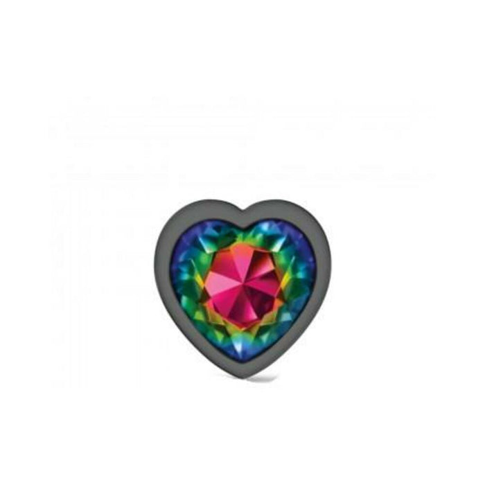 Cheeky Charms Heart Rainbow Large Gunmetal Butt Plug - SexToy.com