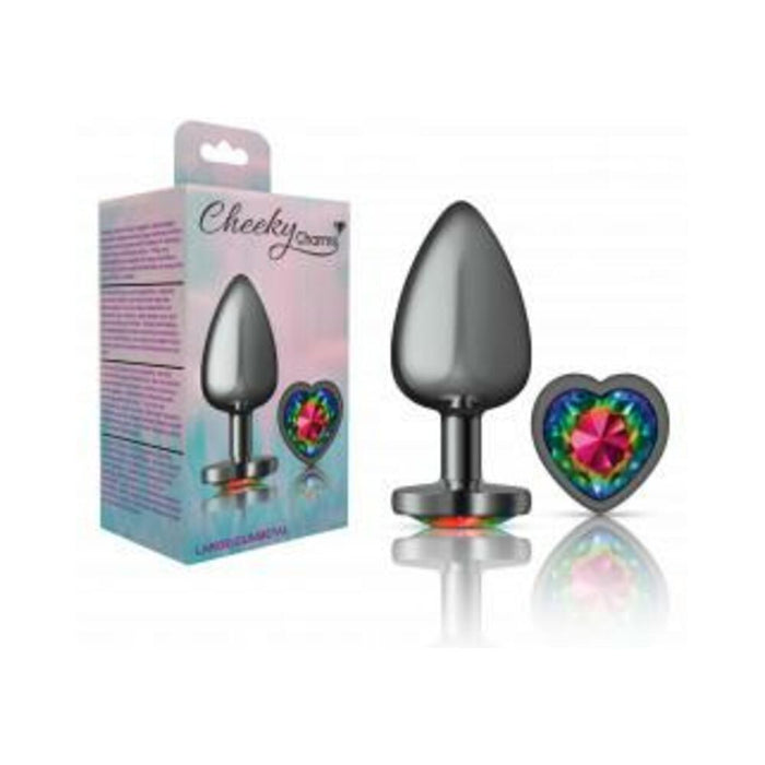 Cheeky Charms Heart Rainbow Large Gunmetal Butt Plug - SexToy.com