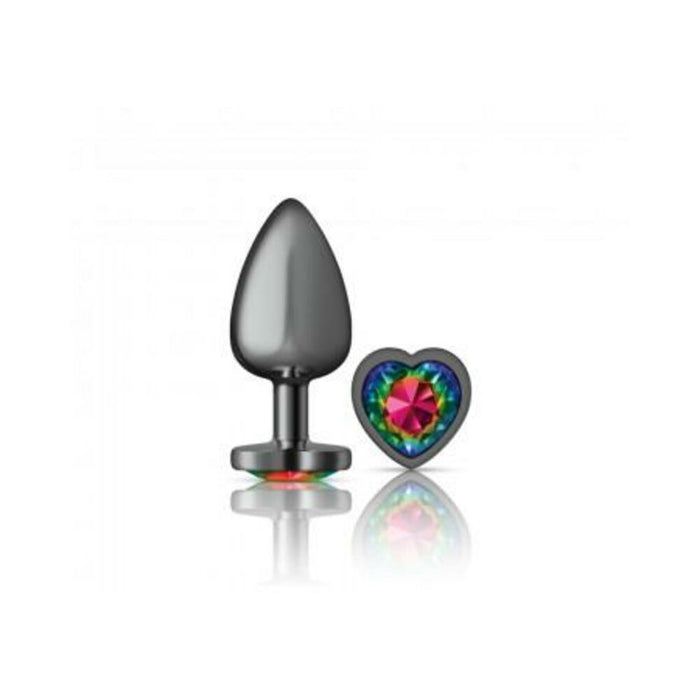 Cheeky Charms Heart Rainbow Large Gunmetal Butt Plug - SexToy.com