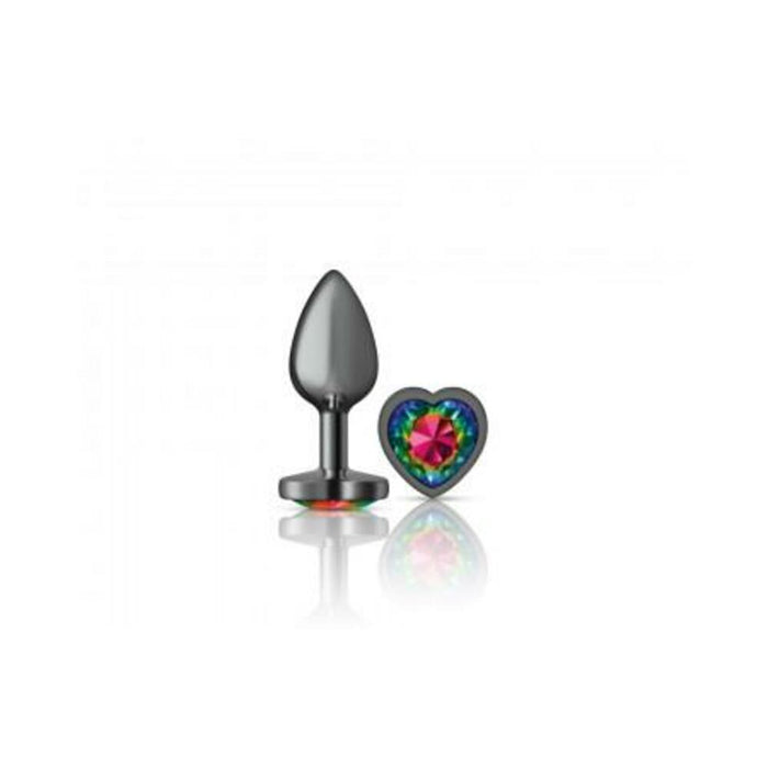 Cheeky Charms Heart Rainbow Small Gunmetal Butt Plug - SexToy.com