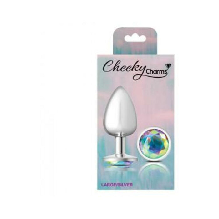 Cheeky Charms Round Clear Iridescent Large Silver Plug - SexToy.com