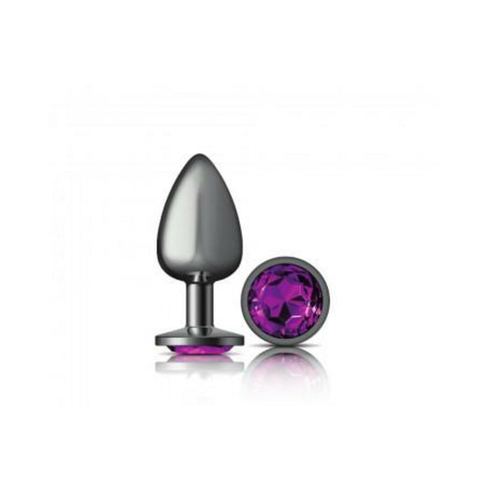 Cheeky Charms Round Purple Large Gunmetal Butt Plug - SexToy.com