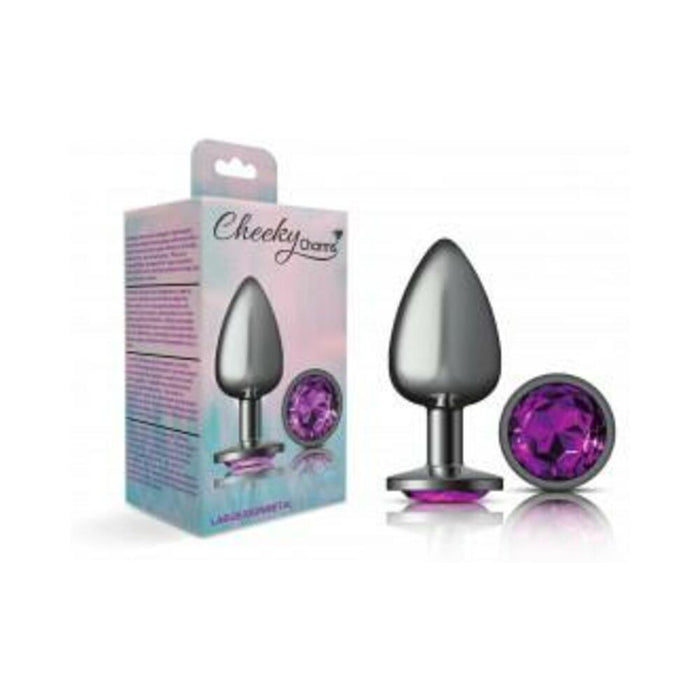 Cheeky Charms Round Purple Large Gunmetal Butt Plug - SexToy.com