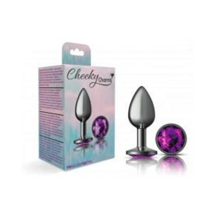 Cheeky Charms Round Purple Small Gunmetal Butt Plug - SexToy.com