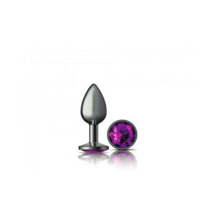 Cheeky Charms Round Purple Small Gunmetal Butt Plug - SexToy.com