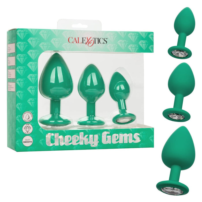 Cheeky Gems 3 pc Plug Set - Green - SexToy.com