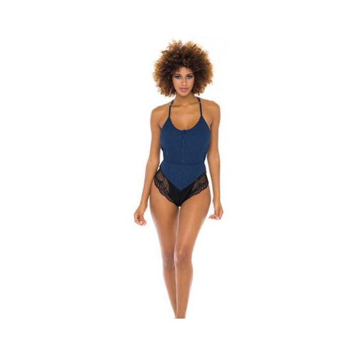 Claribel Ribbed Jersey Romper Estate Blue/black L/xl - SexToy.com