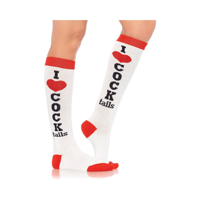 Cocktails Acrylic Knee Socks O/S White/Red | SexToy.com