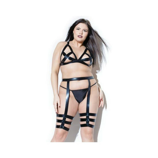 Coquette Darque Wet Look Bra Top & Leg Harness Black Os/xl - SexToy.com