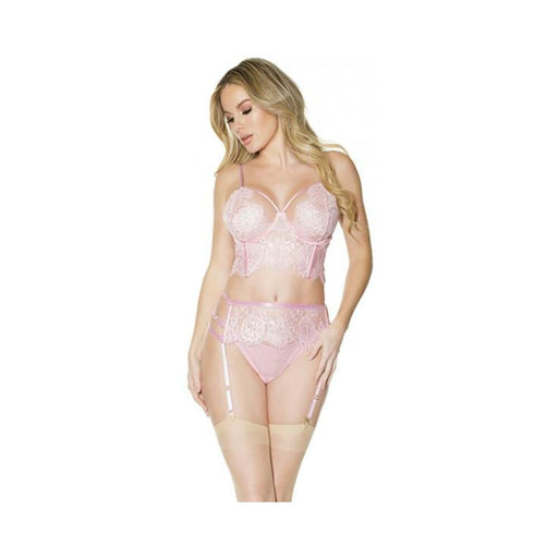 Crystal Pink Longline Bra, Garter Belt & Panty Pink Md - SexToy.com