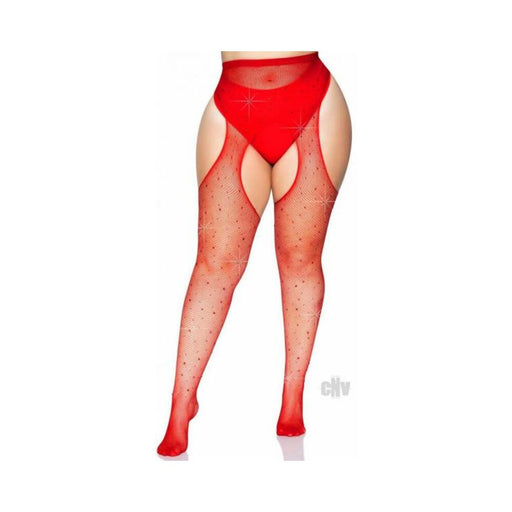 Crystalized Net Suspender Hose 1x/2x Red - SexToy.com