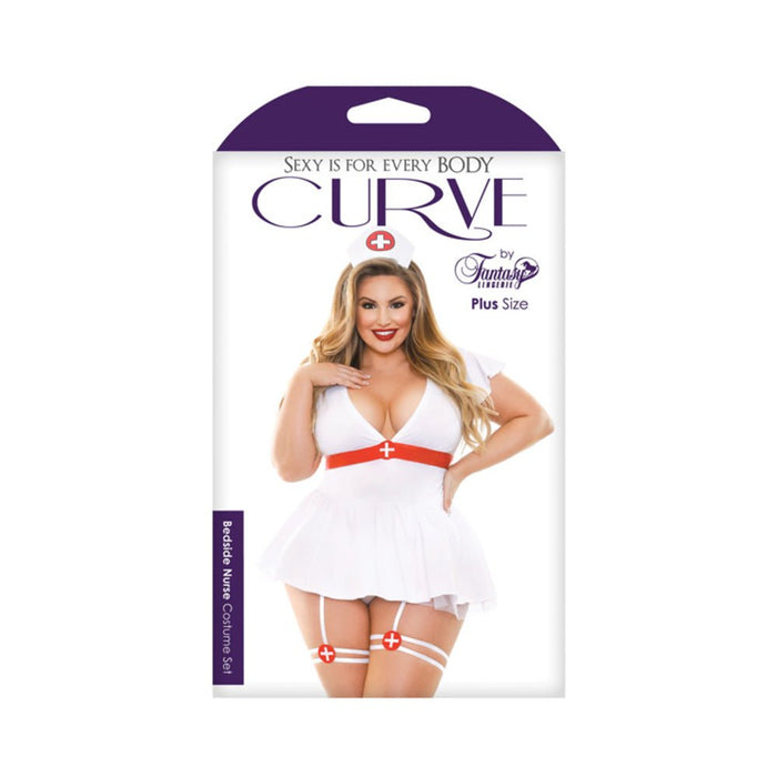 Curve Bedside Nurse Costume Set; Dress With Tie Back, Gartered Panty And Medic Hat White 3x/4x | SexToy.com