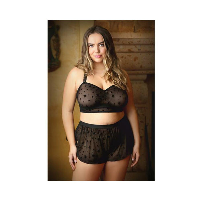 Curve Nova Star Print Halter Top And Matching Shortie 1x/2x Black | SexToy.com