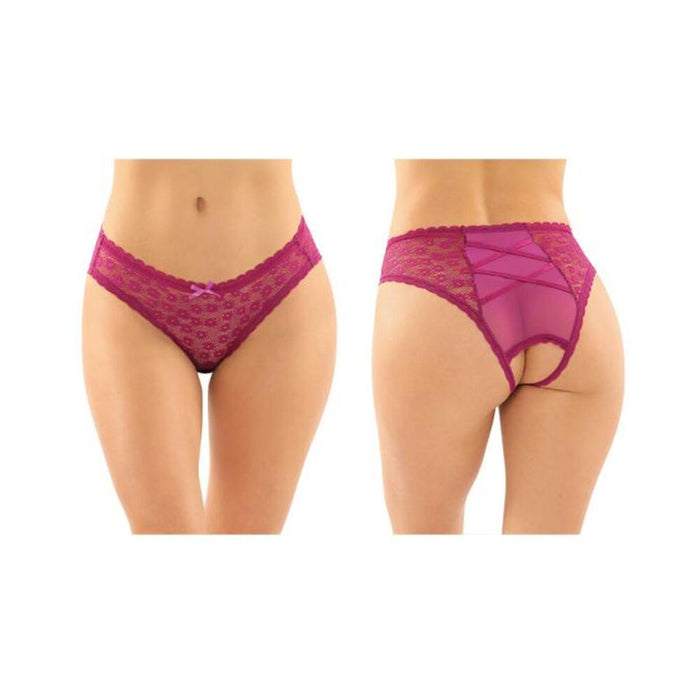 Daisy Crotchless Lace And Mesh Panty With Criss-cross Panel Back 6-pack S/m Berry | SexToy.com