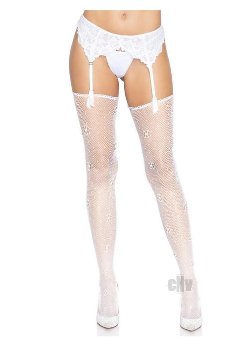 Daisy Dot Stocking Scallop Top Os White - SexToy.com